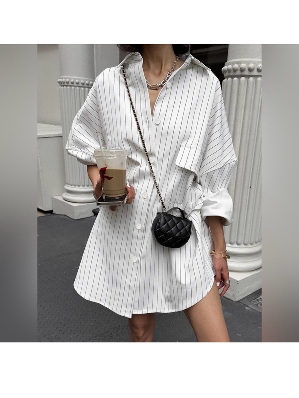 Commense Oversized Striped Large Pockets Shirt size S/4